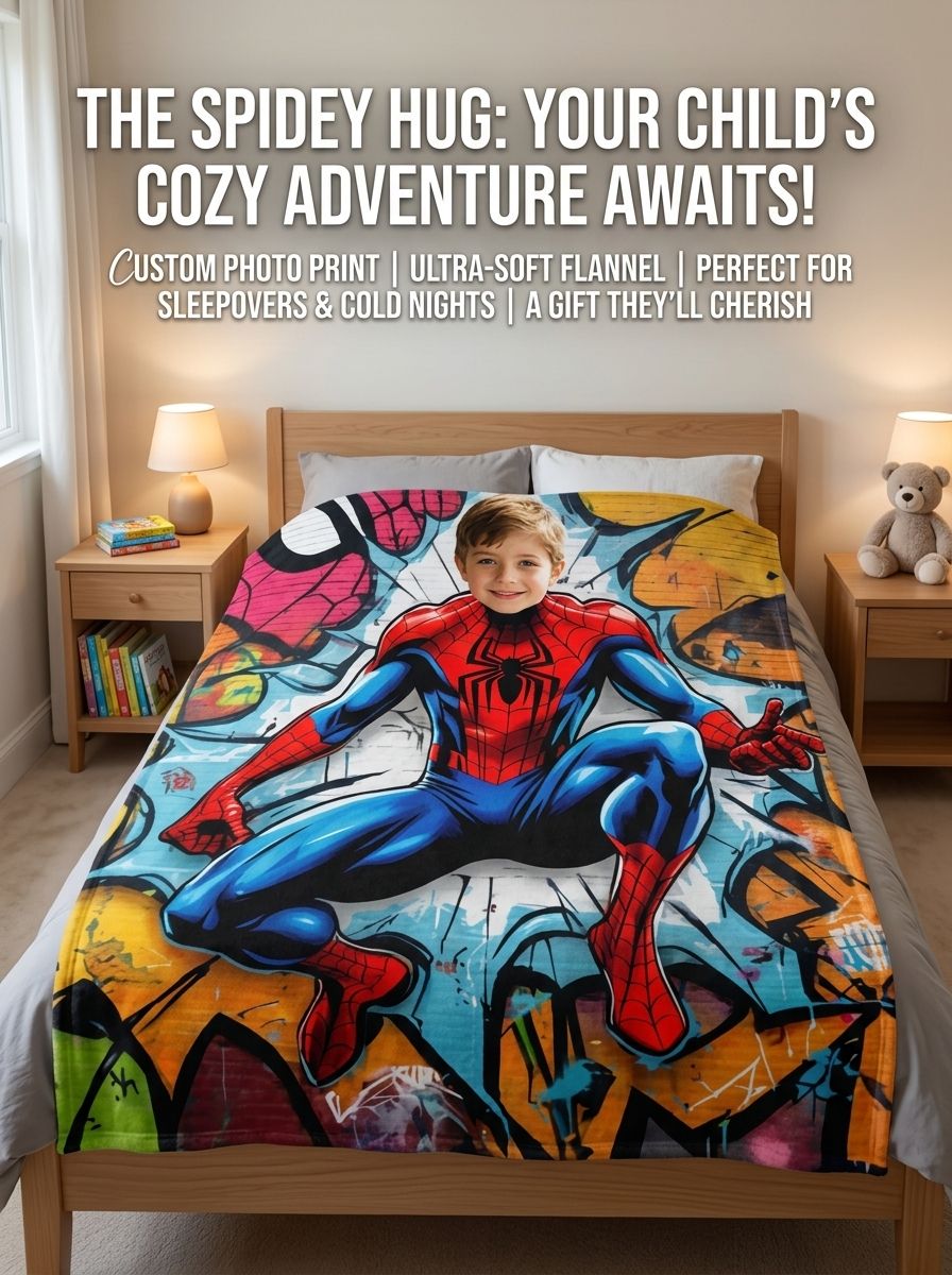 Custom Superhero Photo Flannel Blanket Personalized Comic Art Throw Soft Warm Anti Pilling Bed Sofa Cover Unique Gift