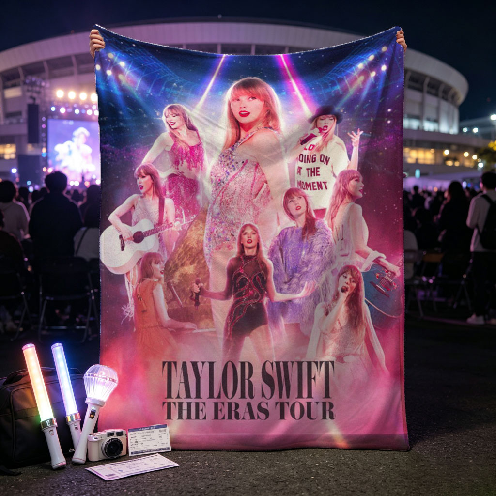 Taylor Swift The Eras Tour Concert Performance Poster with Multiple Outfits and Stage Lights - Blankets