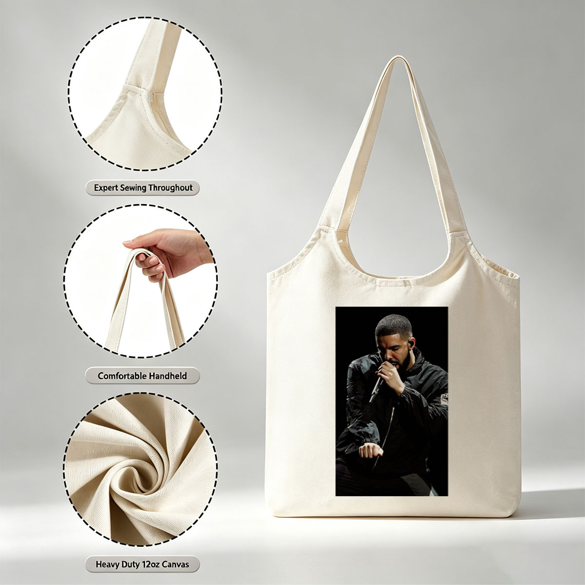 Drake Performing on Stage Holding Microphone in Black Jacket - Canvas shoulder bags/