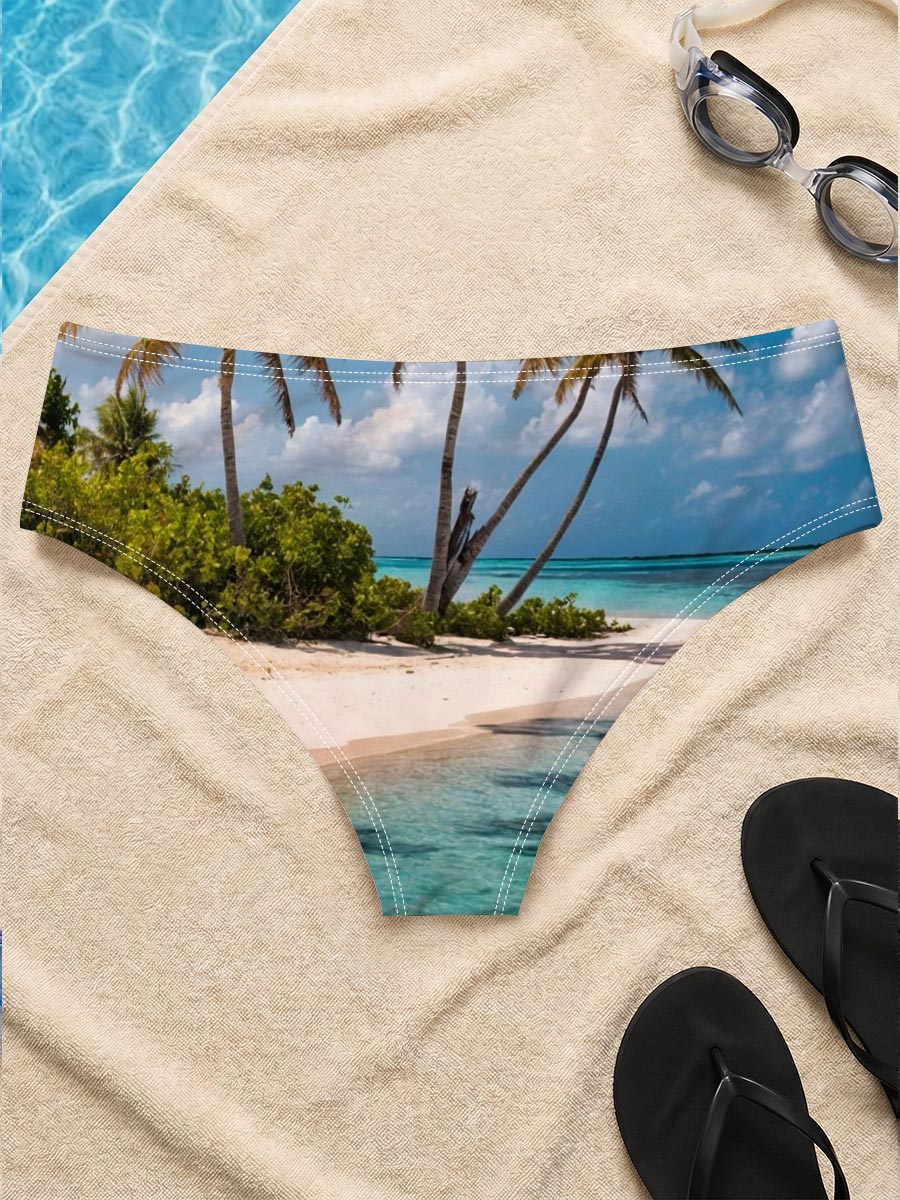 Tropical Beach with Palm Trees and Crystal Clear Water -  Men's swim trunks