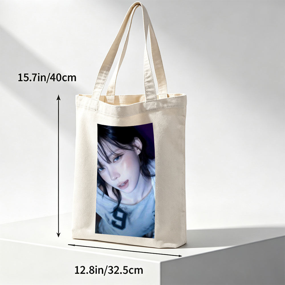 Kim Ji-min in a Close-Up Portrait Wearing a Gray T-Shirt with Number 9 - Canvas tote bags