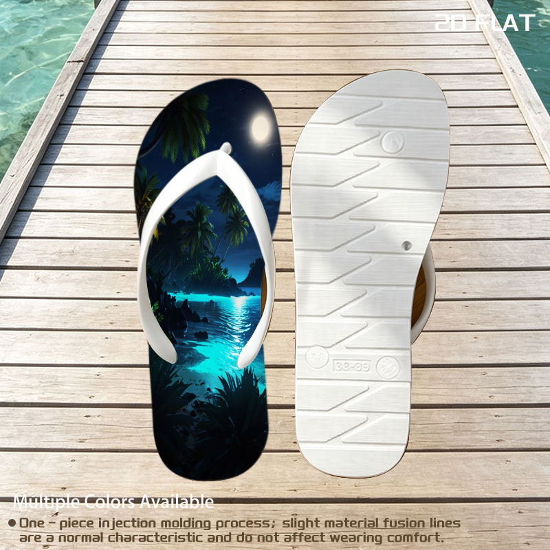 Moonlit Tropical Beach with Palm Trees and Glowing Water -  flip-flops