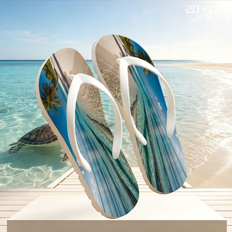 Crystal Clear Waters and Palm Trees on a Tropical Beach -  flip-flops