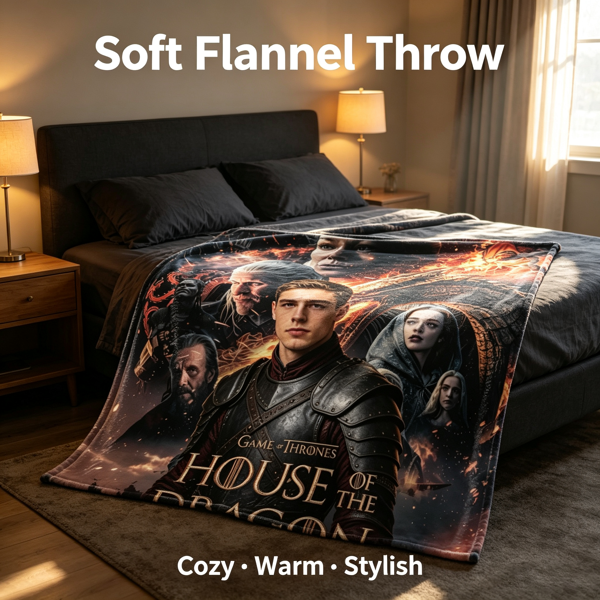 Custom Face Blanket House of the Dragon Flannel Blanket for Fans and Collectors – Perfect Gift or Giveaway for Game of Thrones Enthusiasts