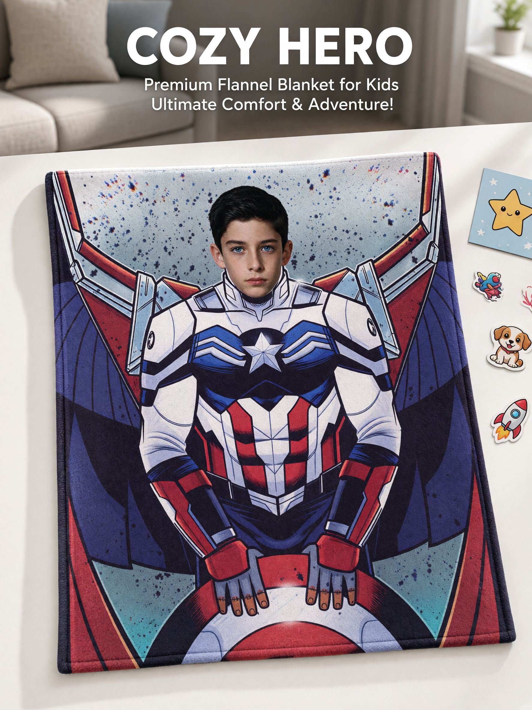 Personalized Custom Photo Superhero Flannel Blanket Ultra Soft Fleece Face Throw for Kids Adults Ideal Keepsake Gift