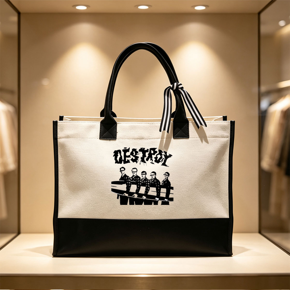 D.E.S.T.R.O.Y. Band Members in Uniforms Holding a Baton - Canvas patchwork gift tote bag