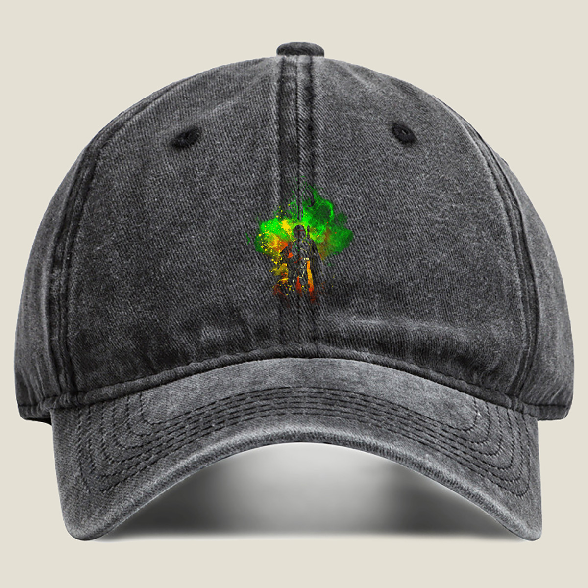 Mandalorian Warrior with Boba Fett Helmet and Green Energy Background - Hat