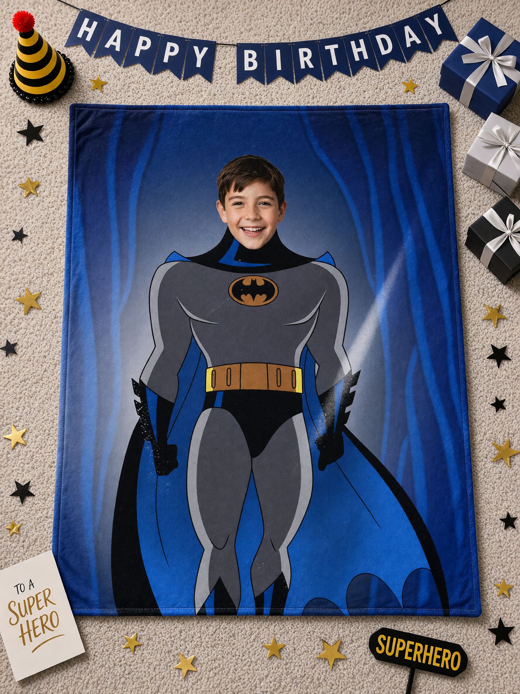 Custom Photo Superhero Fleece Blanket Personalized Face Flannel Throw Anti-Pilling Cozy Warm Bed Sofa Wrap Unique