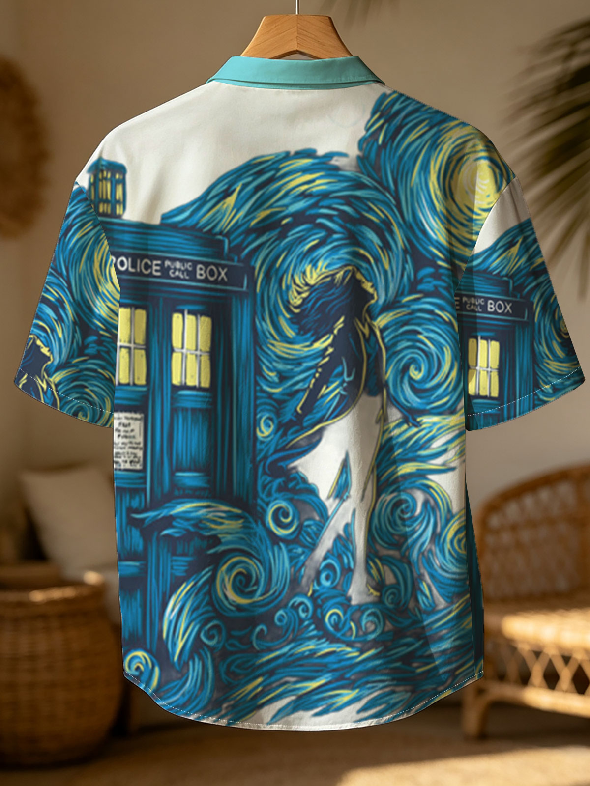 Doctor Who TARDIS in Starry Night Style with Silhouette Figure -  Shirt