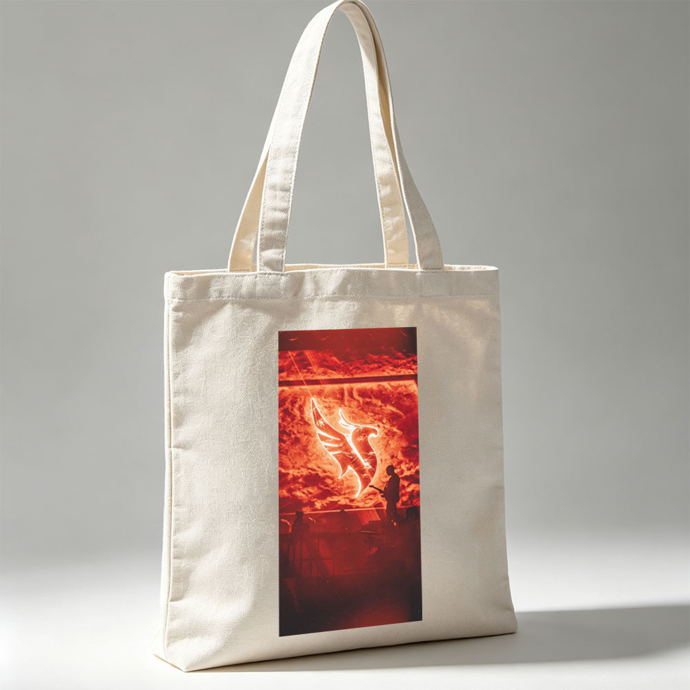 Imagine Dragons Live Performance with Dramatic Red Sky and Glowing Logo Projection - Canvas tote bags
