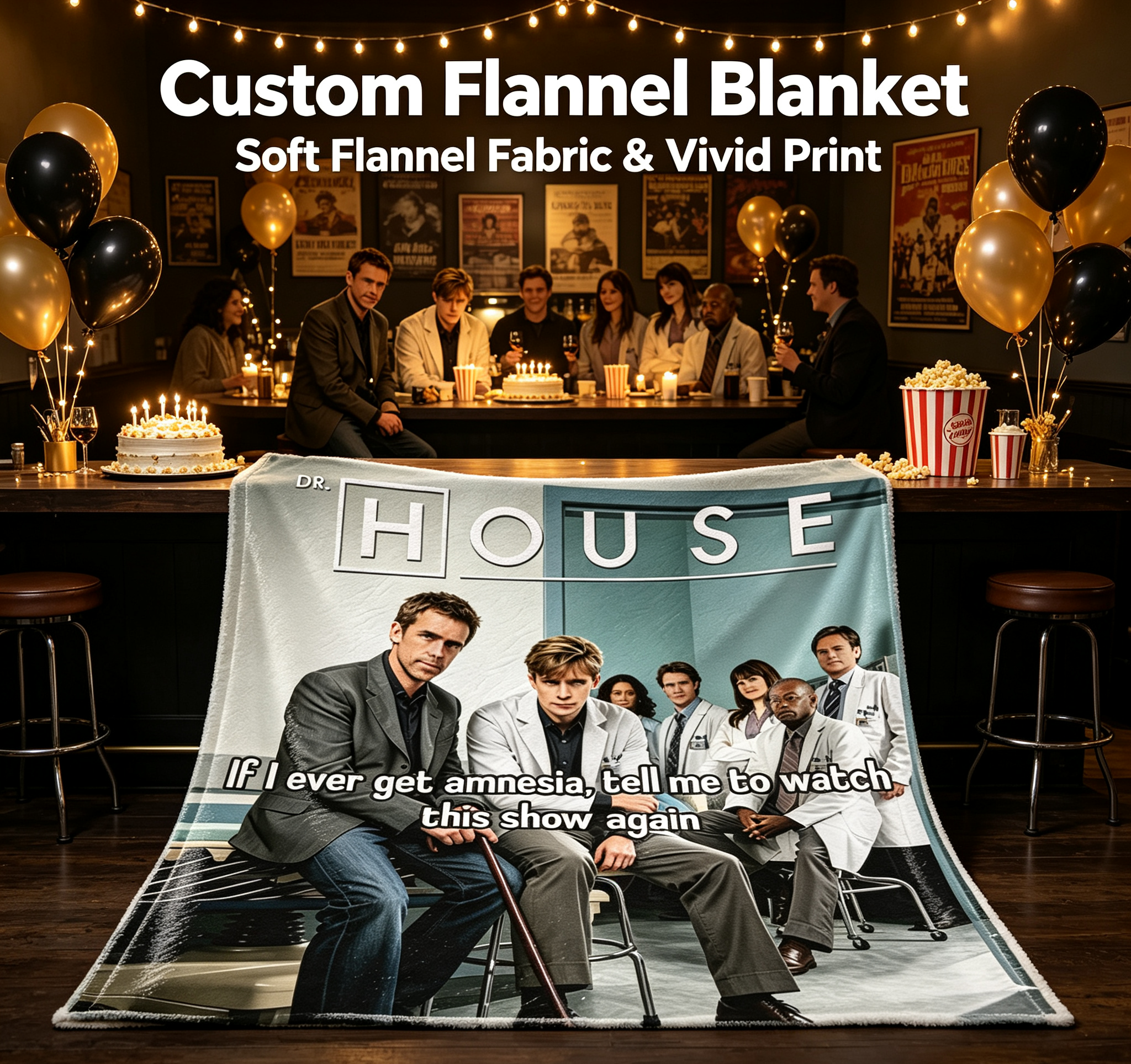 Custom Face Blanket Dr. House TV Show Cast Flannel Blanket Perfect for Fans of the Medical Drama Series Ideal Gift for Birthdays or Holidays