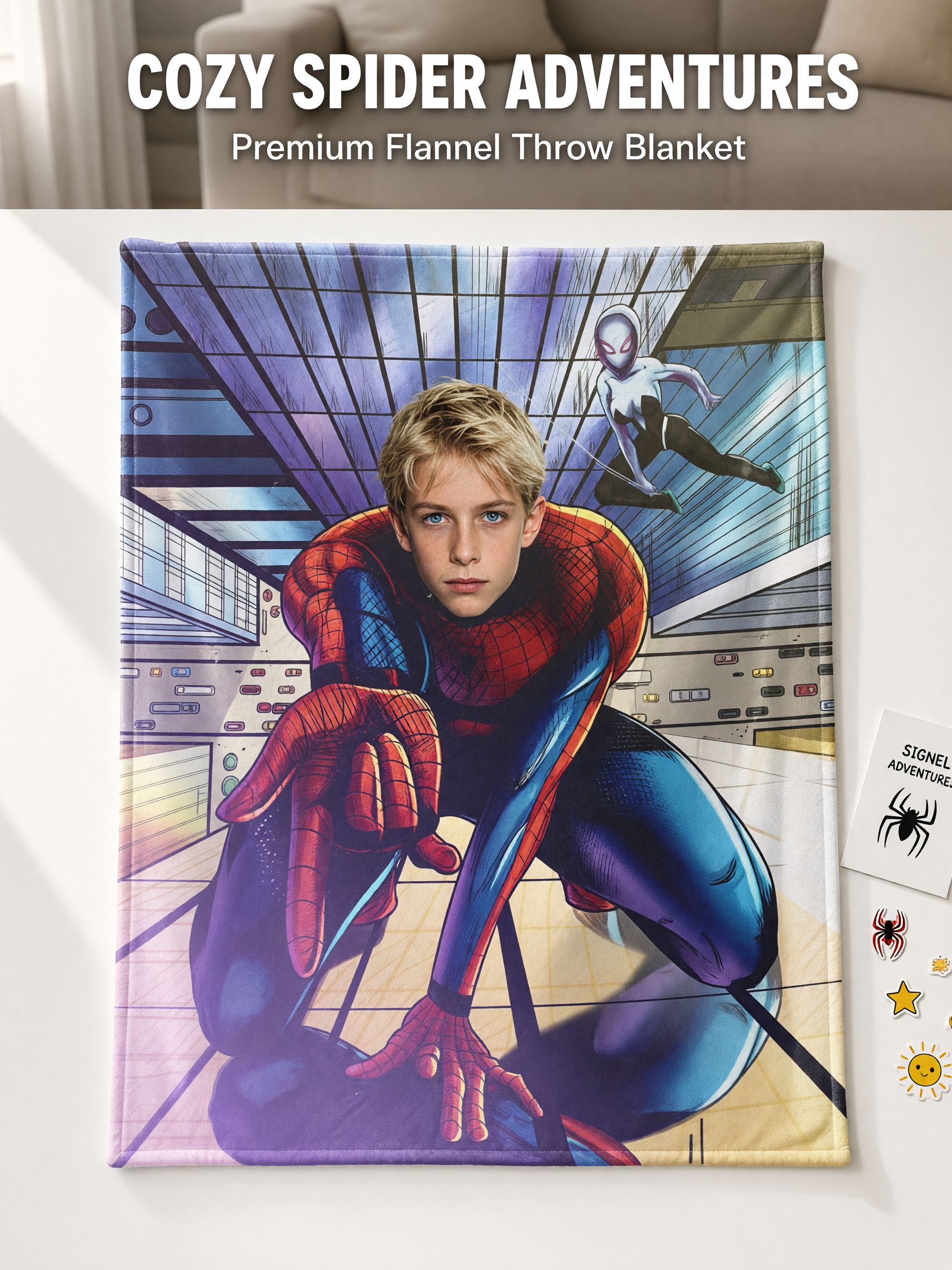 Custom Face Photo Superhero Fleece Blanket Personalized Comic Character Flannel Throw Ideal Cozy Gift for Kids and Teens