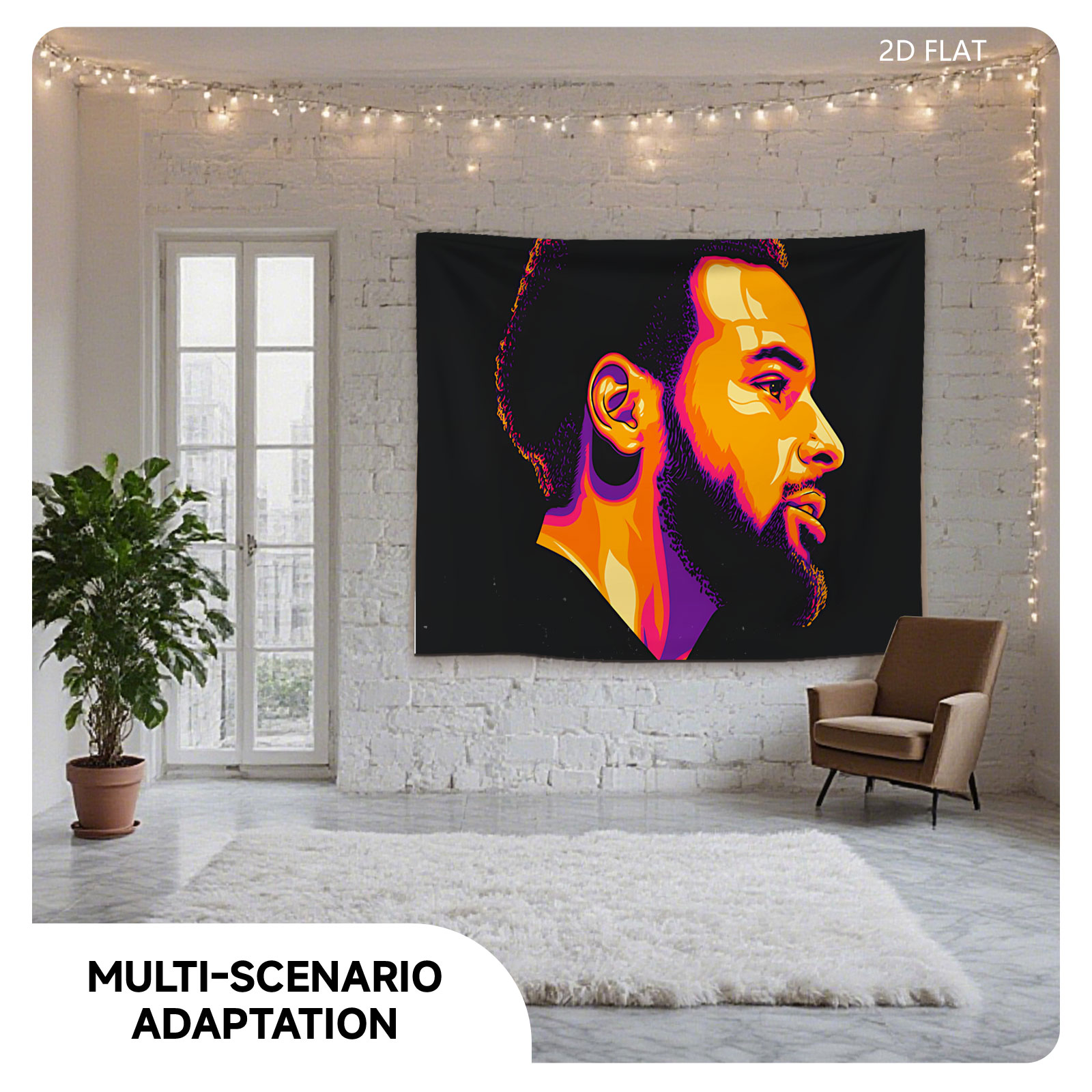 Vibrant Portrait of a Man in Profile with Bold Colors - Tapestry