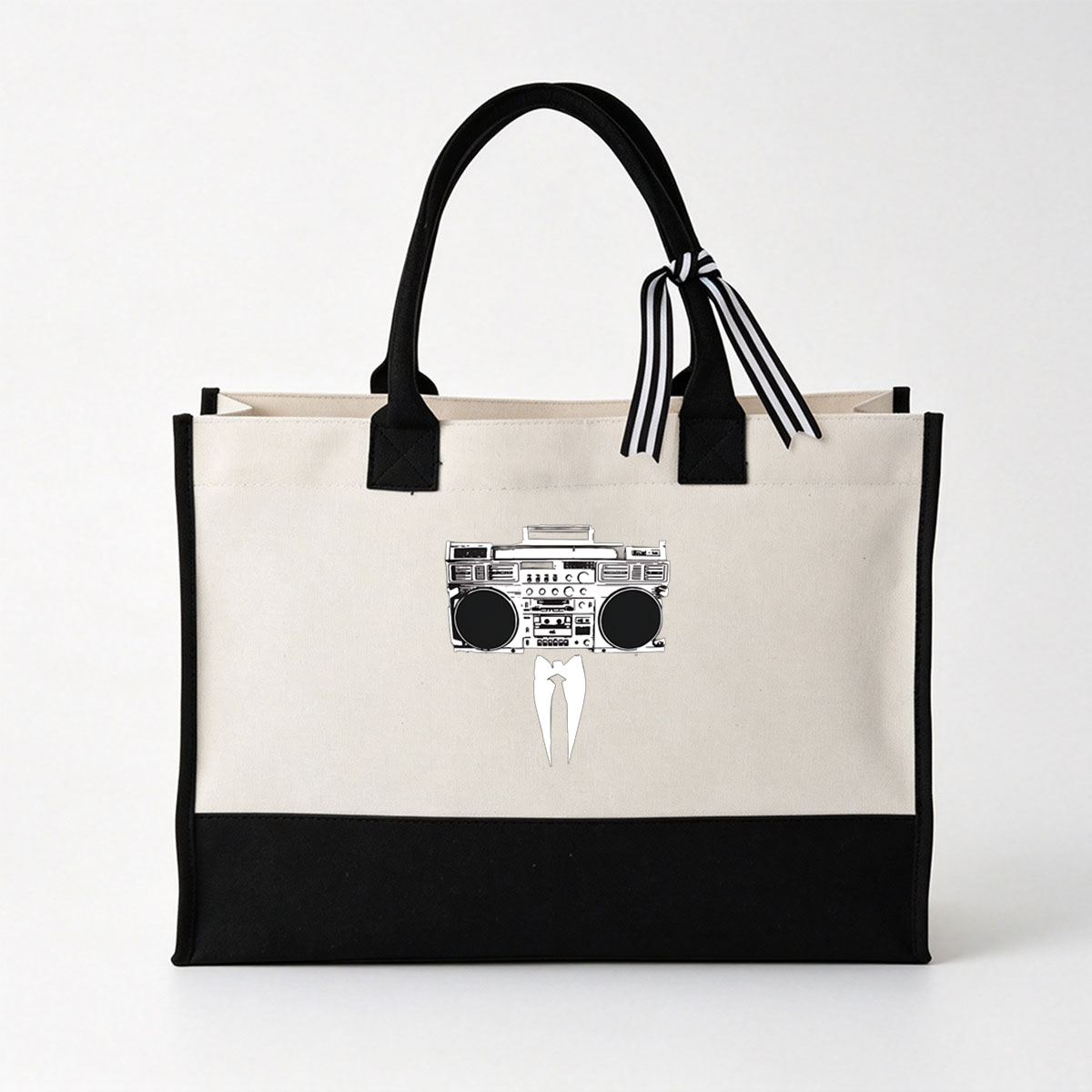 Boombox with Suit and Tie - Canvas patchwork gift tote bag