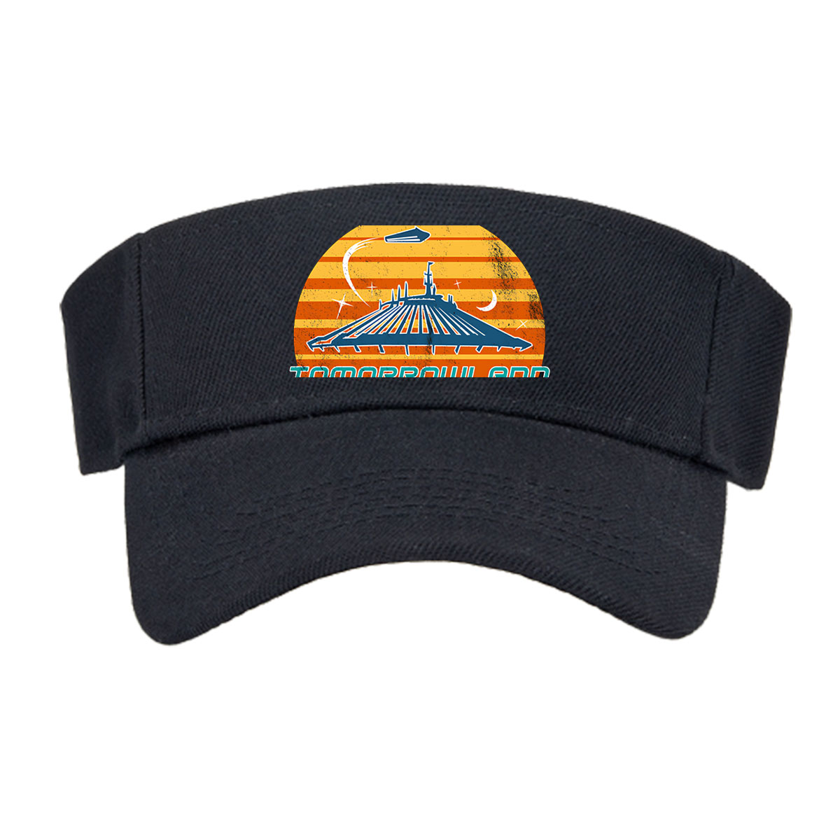Tomorrowland: Iconic Space Mountain Silhouette with Retro Solar Background -  Visor cap