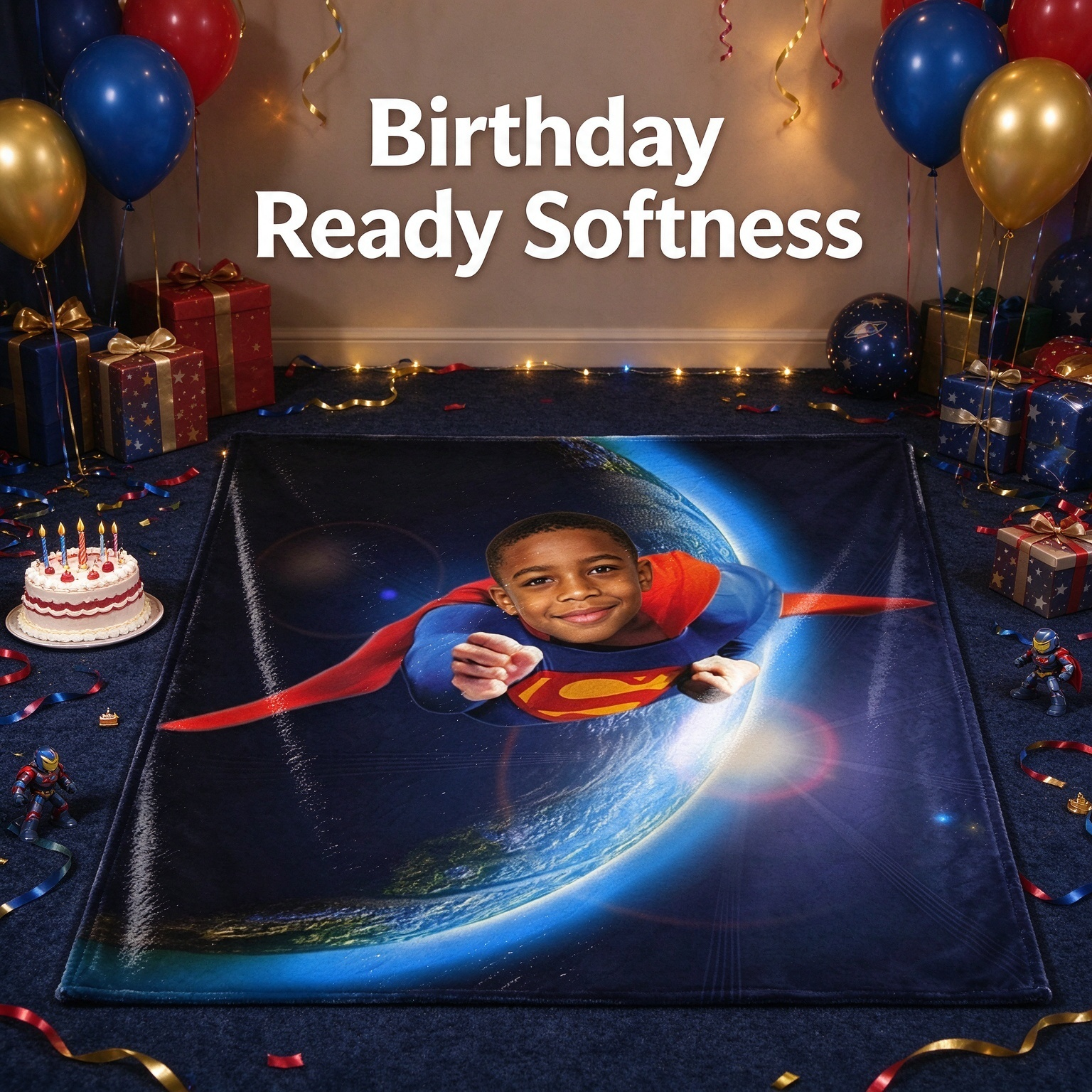 Custom Photo Face Flannel Blanket Personalized Superhero Portrait Plush Throw Lightweight Skin Friendly Cozy Fleece Bed