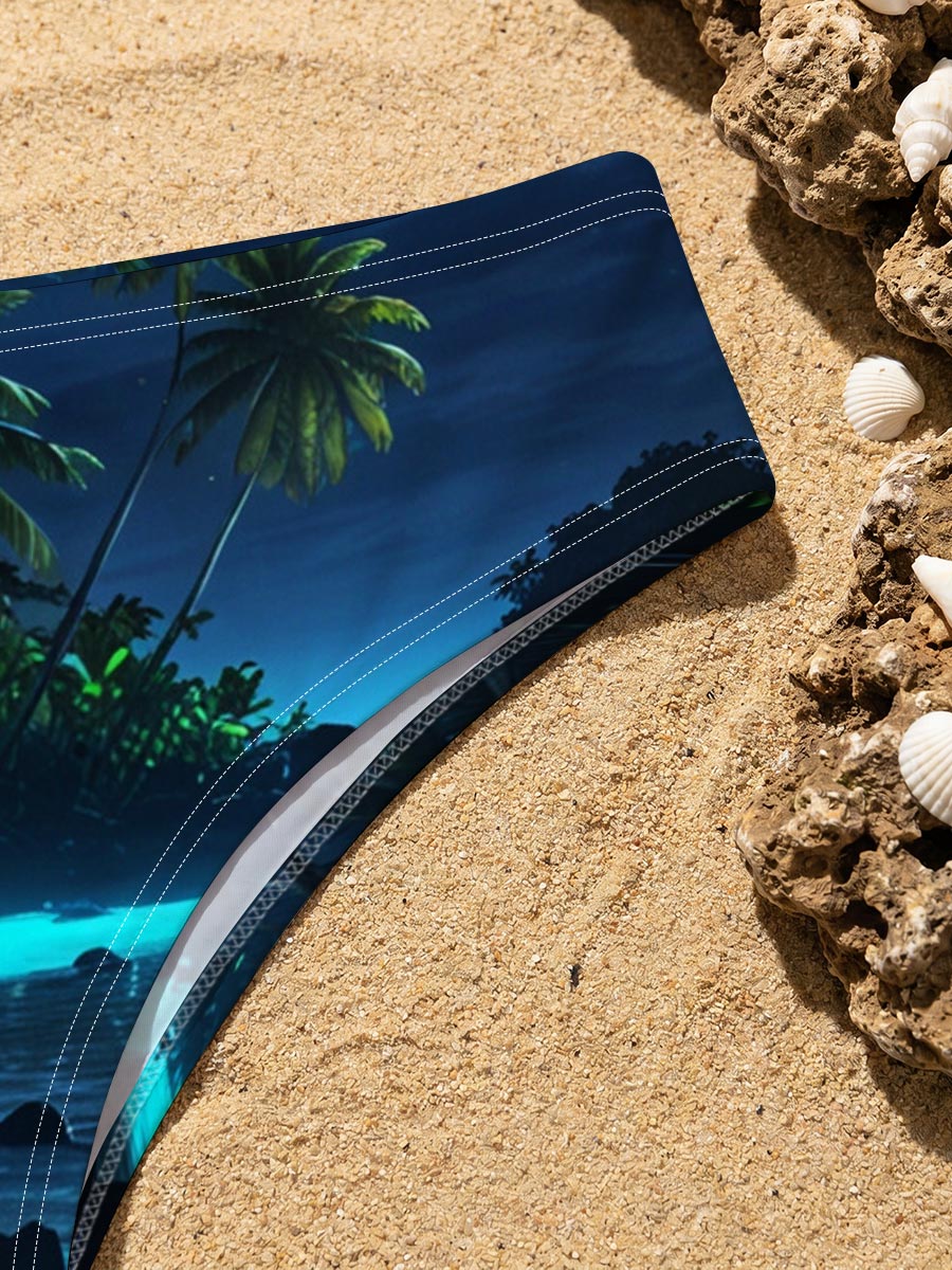 Moonlit Tropical Beach with Palm Trees and Glowing Water -  Men's swim trunks