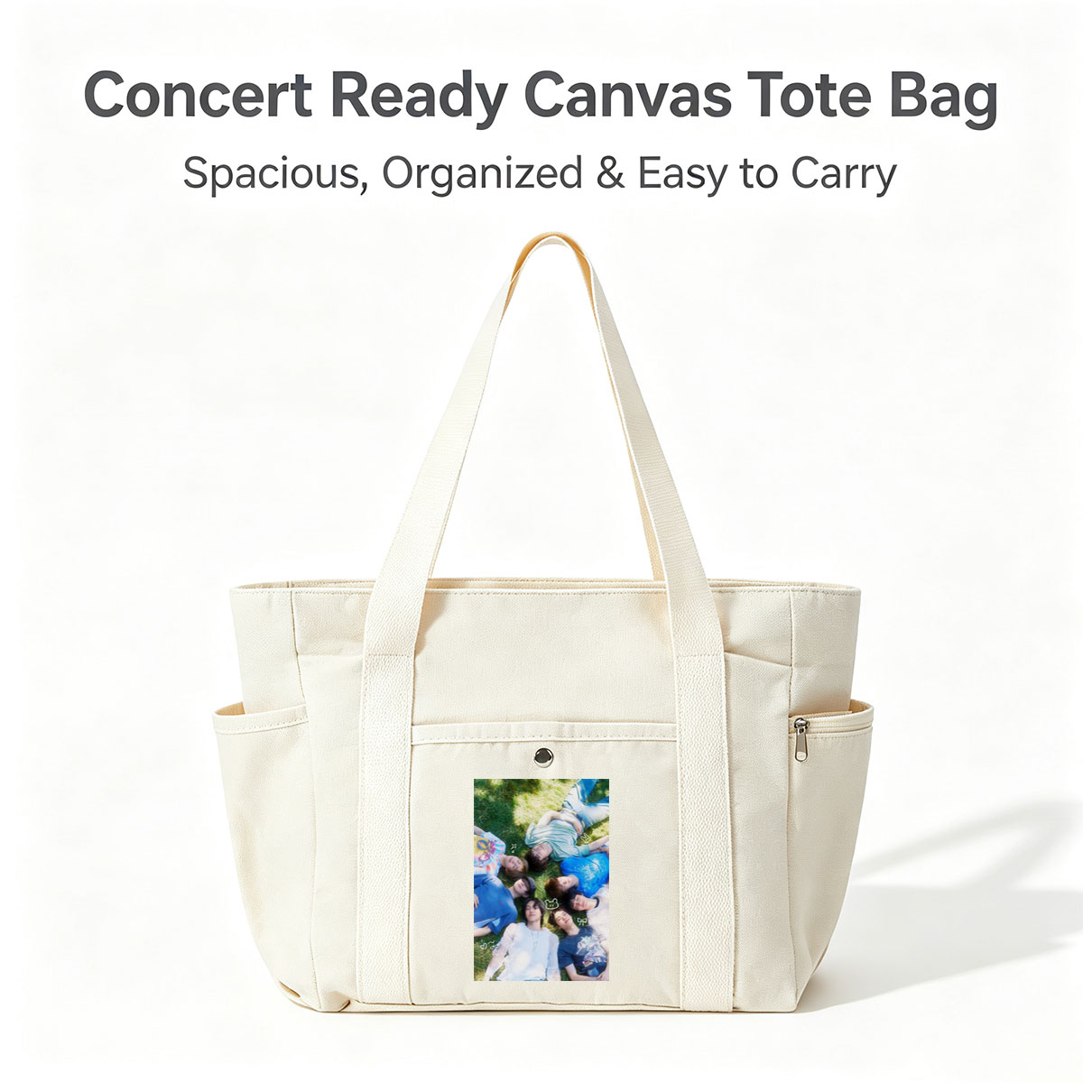 ENHYPEN Lying on Grass in a Circle with Playful Expressions and Cute Emojis - Multi-pocket bags
