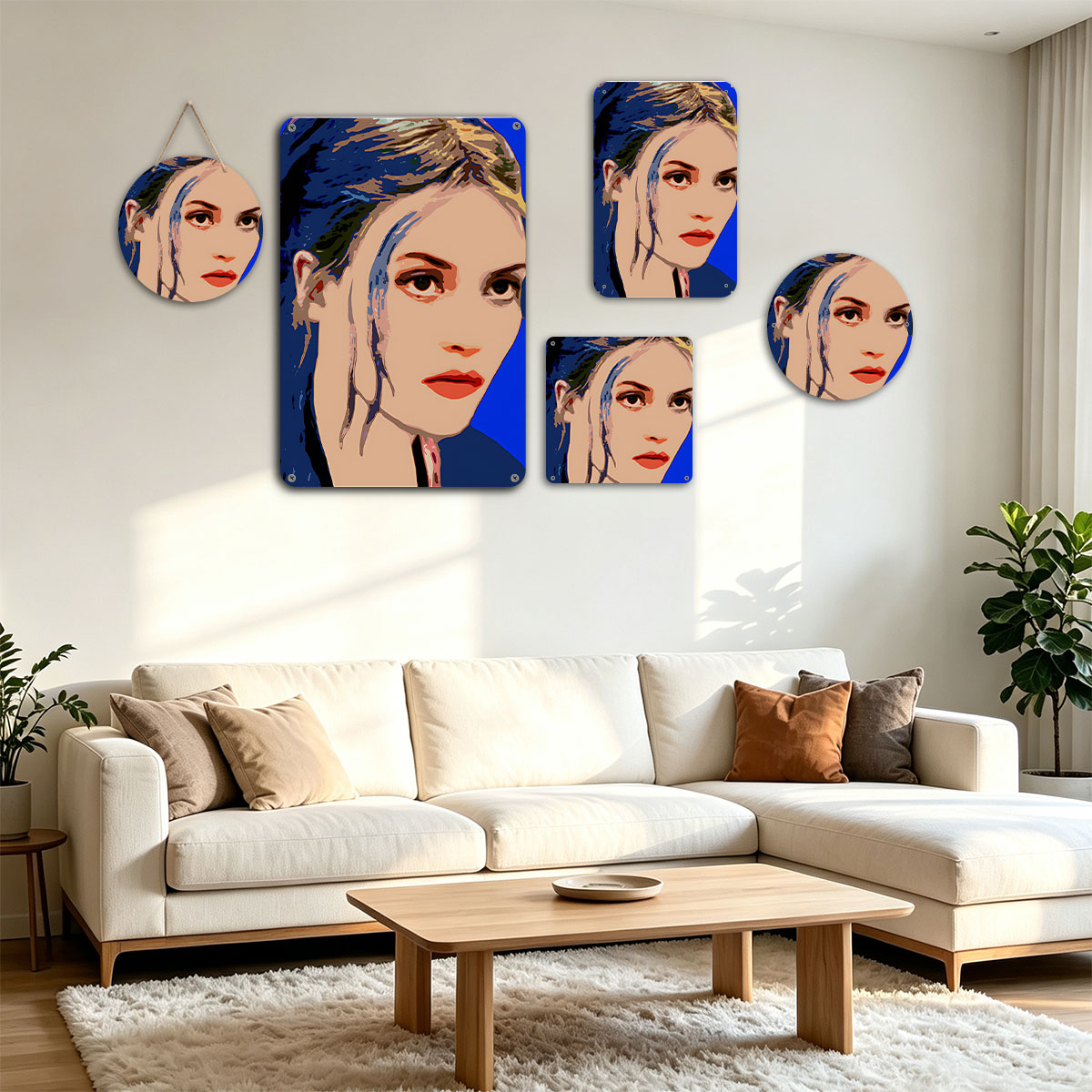 Portrait of a Woman with Blue Hair and Bold Colors - painting