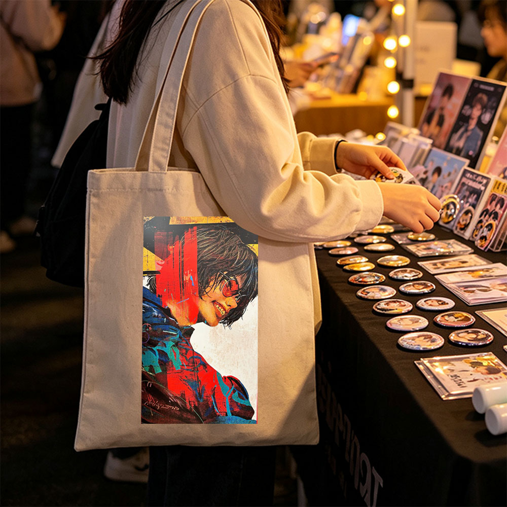 Billie Eilish in a Vibrant Artistic Portrait with Bold Colors and Abstract Elements - Canvas tote bags