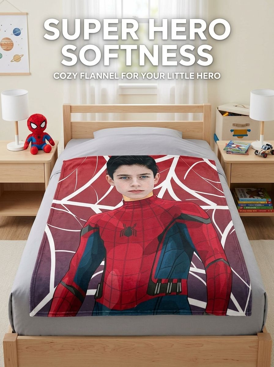 Custom Face Superhero Flannel Blanket, Personalized Photo Soft Warm Throw for Bed Sofa and Travel, Ideal Unique Gift