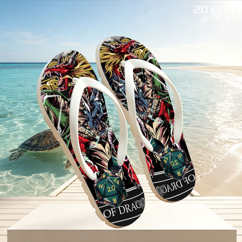 King of Dragons: Mythic Beasts and D20 Dice Fusion Art -  flip-flops