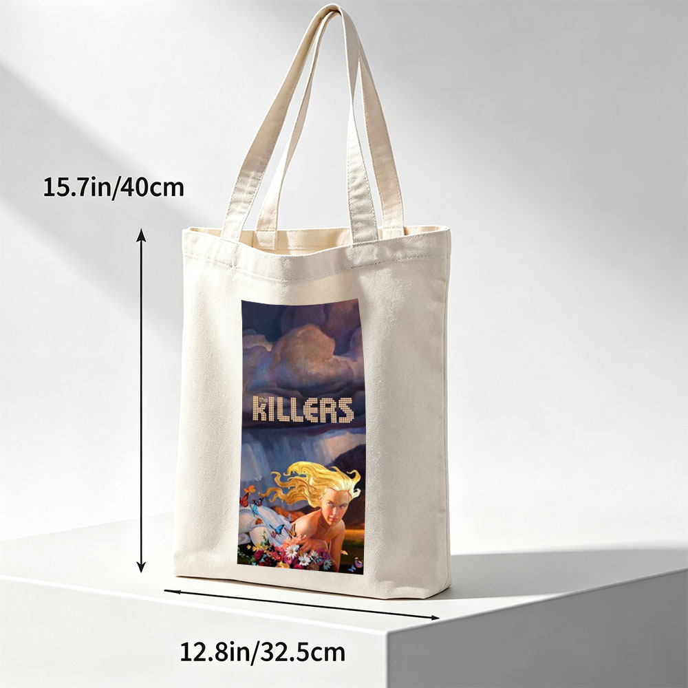 The Killers Dreamy Landscape with Blonde Woman Among Flowers and Butterflies - Canvas tote bags