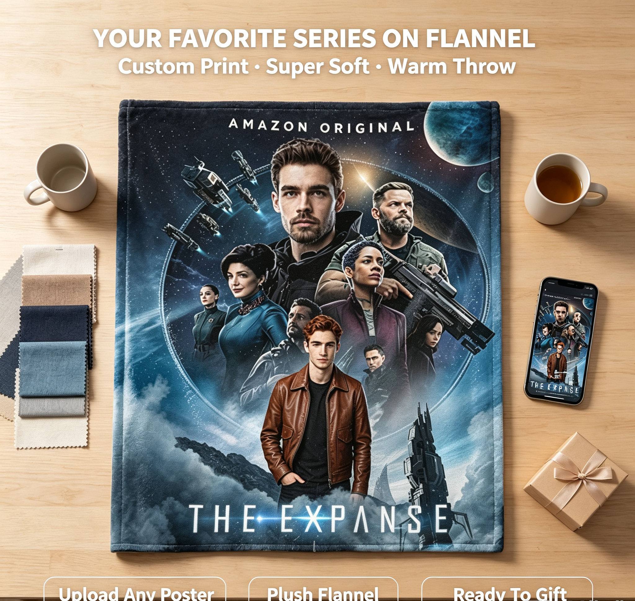 Custom Face Blanket The Expanse TV Show Flannel Blanket Cozy Space Sci-Fi Fan Gift for Men Women Kids Perfect Birthday or Holiday Present