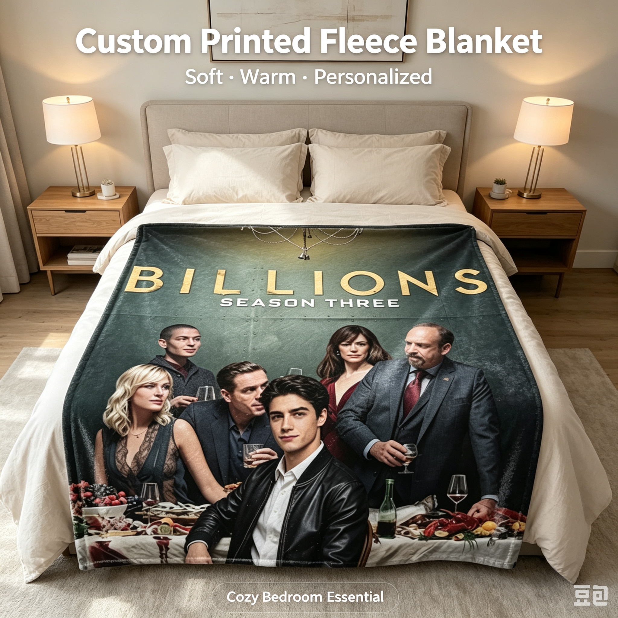 Custom Face Blanket Billions Season Three Flannel Blanket for Home Decor and Movie Fans Gift or Giveaway
