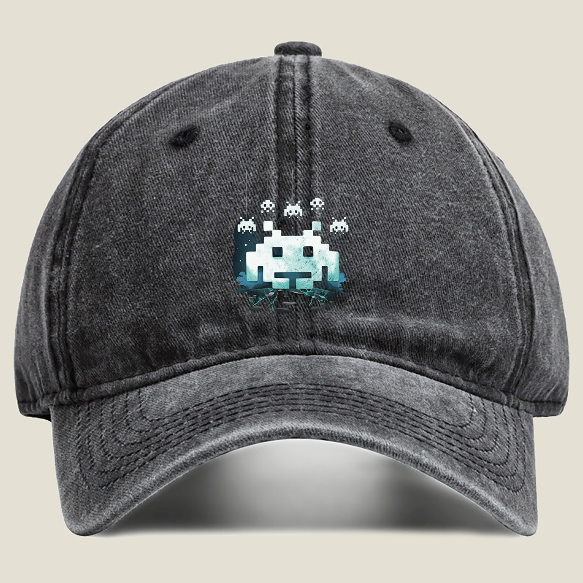 Space Invaders: Classic Aliens in Pixel Art - Washed Denim - Baseball Cap