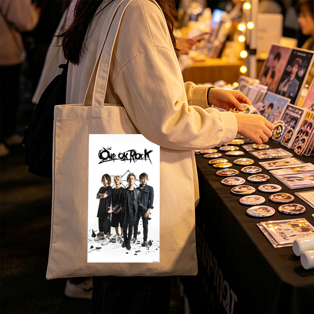 One Ok Rock Band Members Standing Together in Edgy Fashion with Broken Glass on White Background - Canvas tote bags