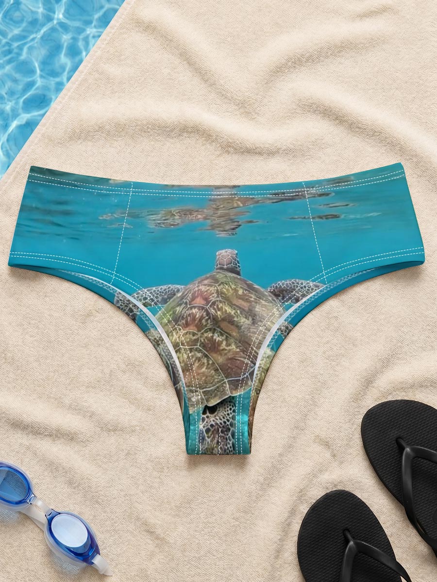 Sea Turtle Swimming in Clear Blue Waters -  Men's swim trunks