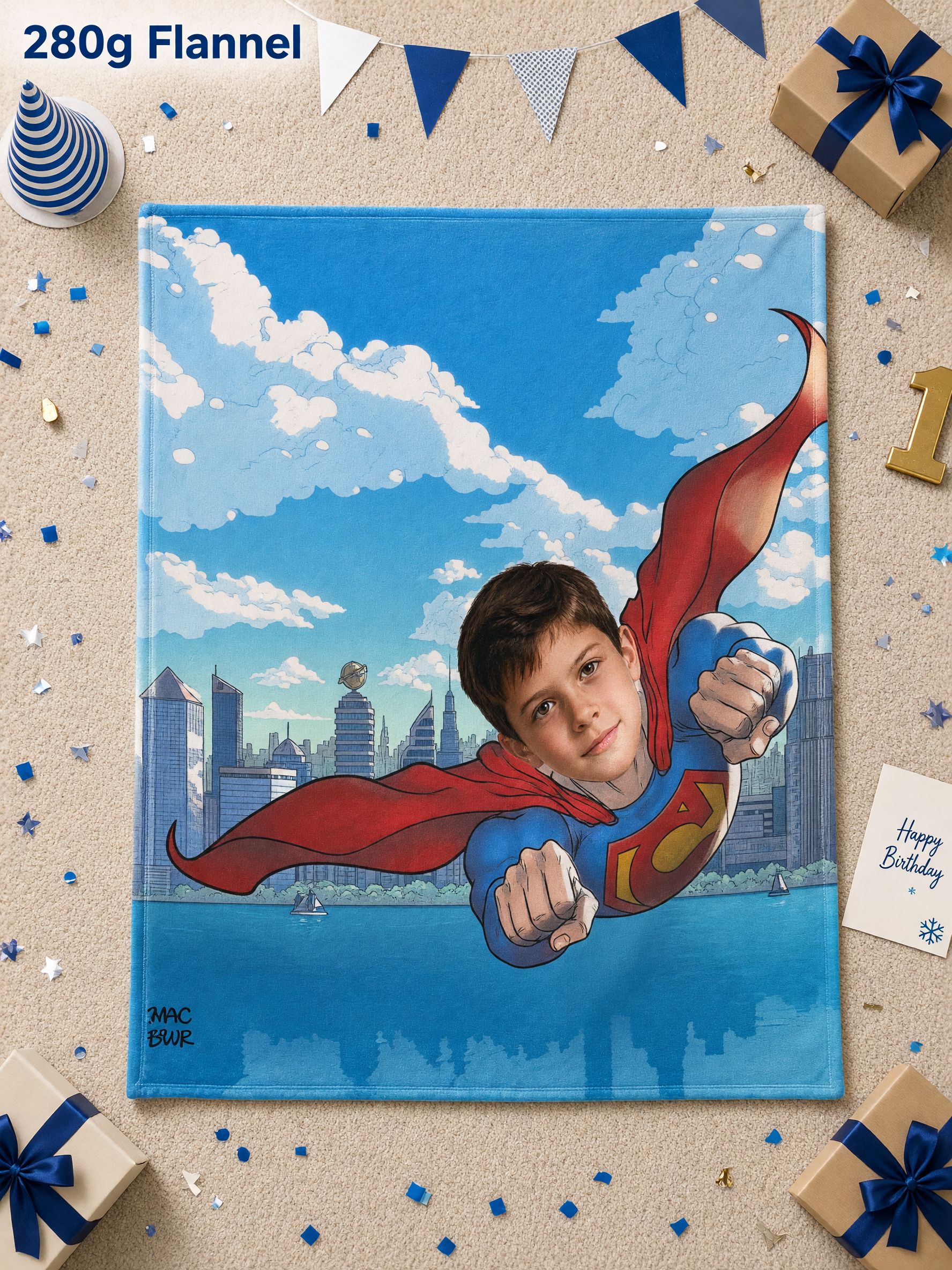 Custom Photo Superhero Flannel Fleece Throw Blanket Personalized Face Portrait Bed Couch Wrap Cozy Gift