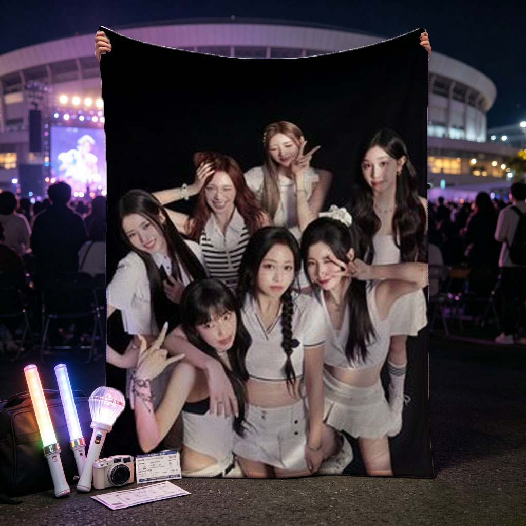 Kep1er Group Photo in White Outfits on Black Background - Blankets