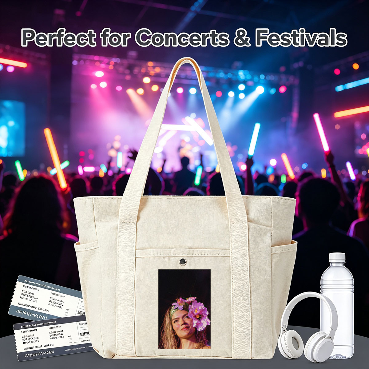 Rita Ora Wearing a Floral Headpiece at a Performance - Multi-pocket bags