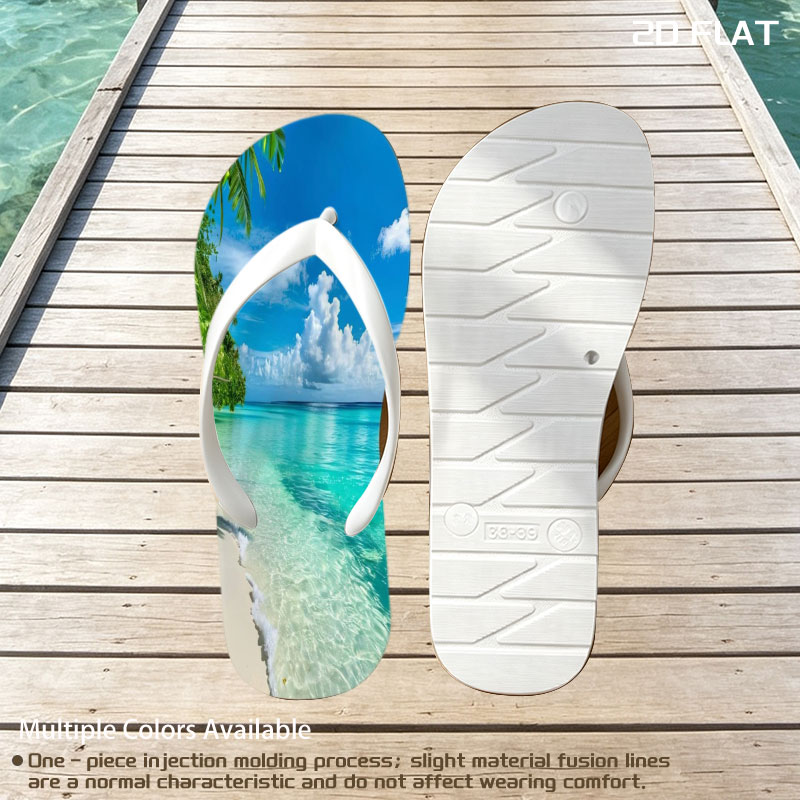 Tropical Beach with Crystal Clear Water and Palm Trees -  flip-flops