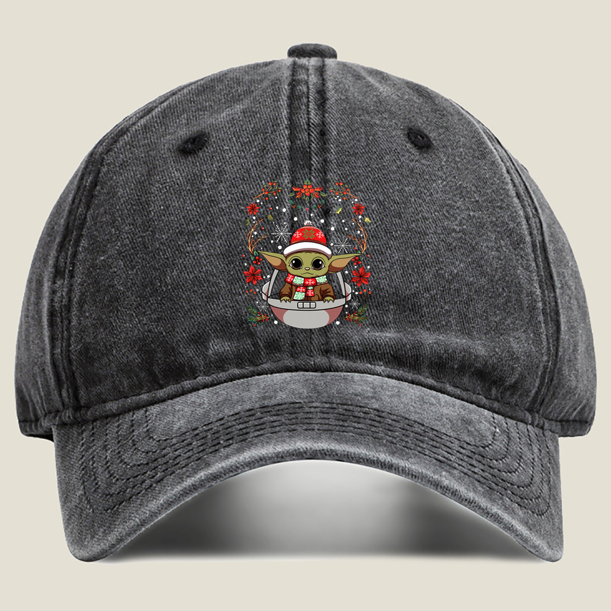 Baby Yoda in Christmas Hat and Scarf - Hat