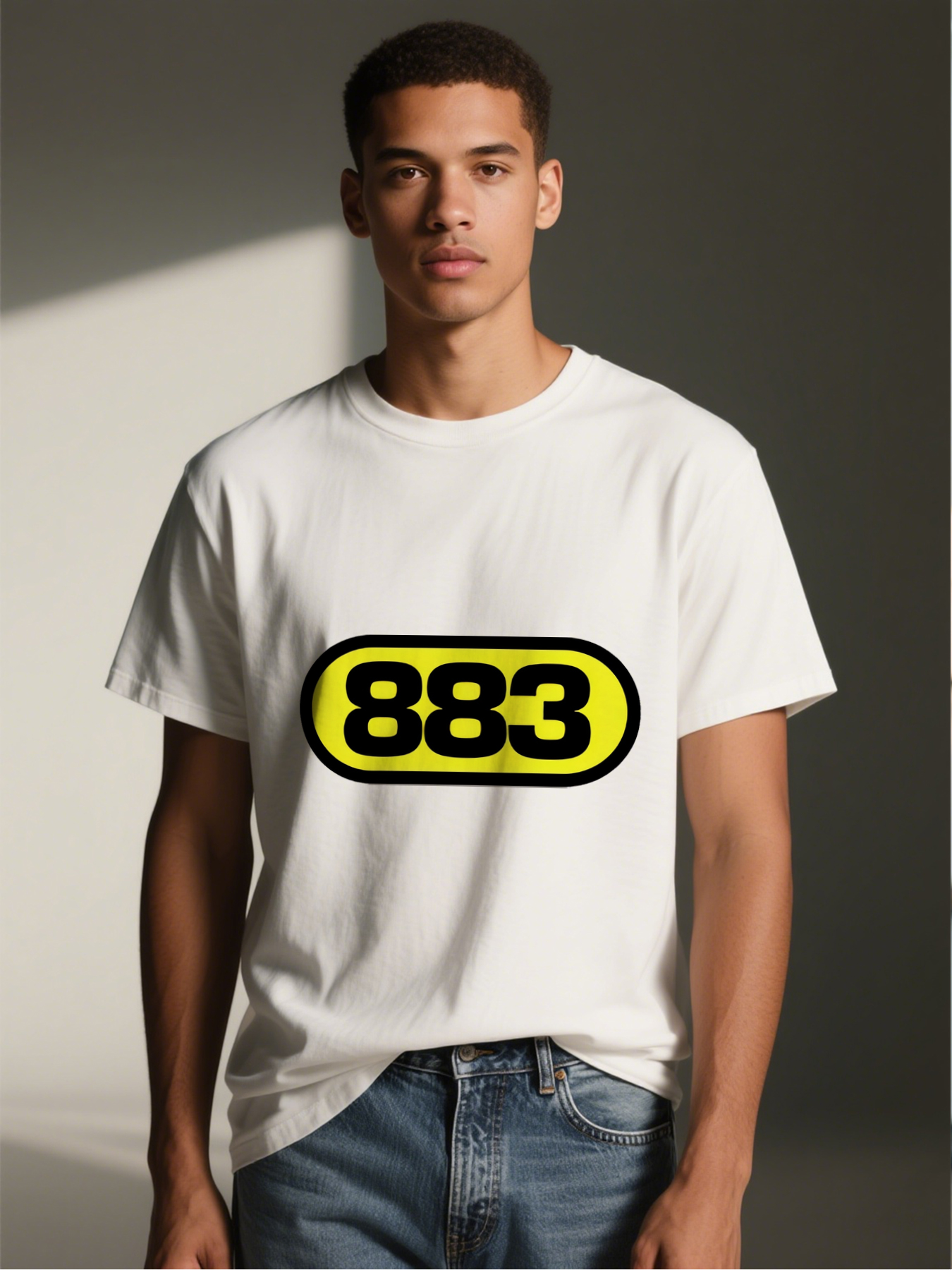 Men's 883 Printed T-Shirt Number Logo Graphic Casual Round Neck Lightweight Breathable Summer Short Sleeve Tee for Daily Wear and Outdoor Activities Adults