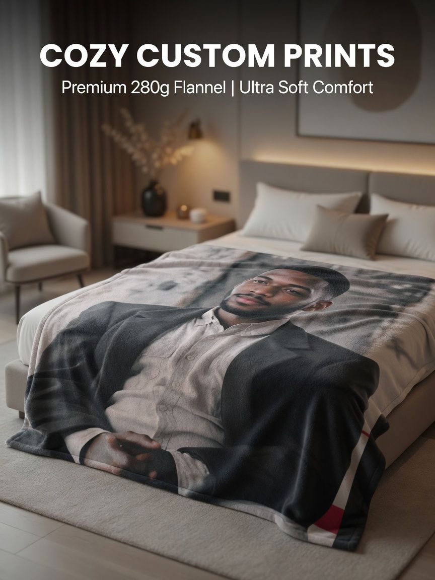 Custom Photo Portrait Flannel Blanket Personalized Picture Face Throw Ultra Soft Lightweight Cozy Memory Gift
