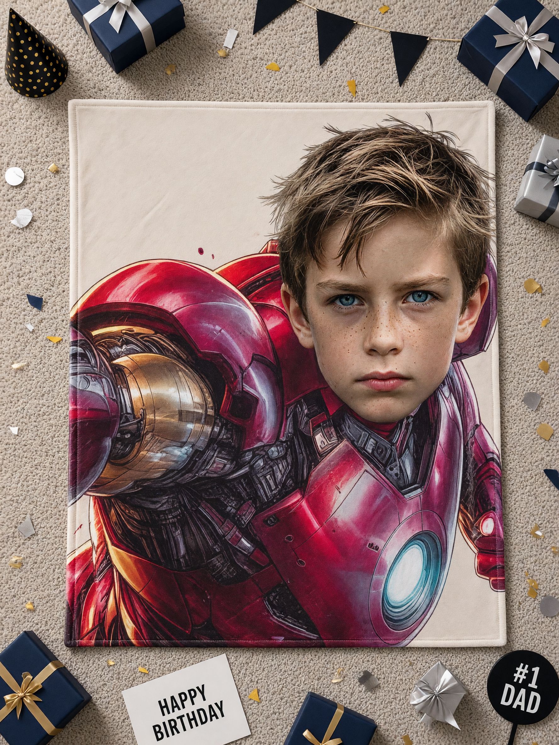 Personalized Face Superhero Flannel Blanket, Custom Photo Soft Warm Plush Throw Bedding Decor for Kids and Adults