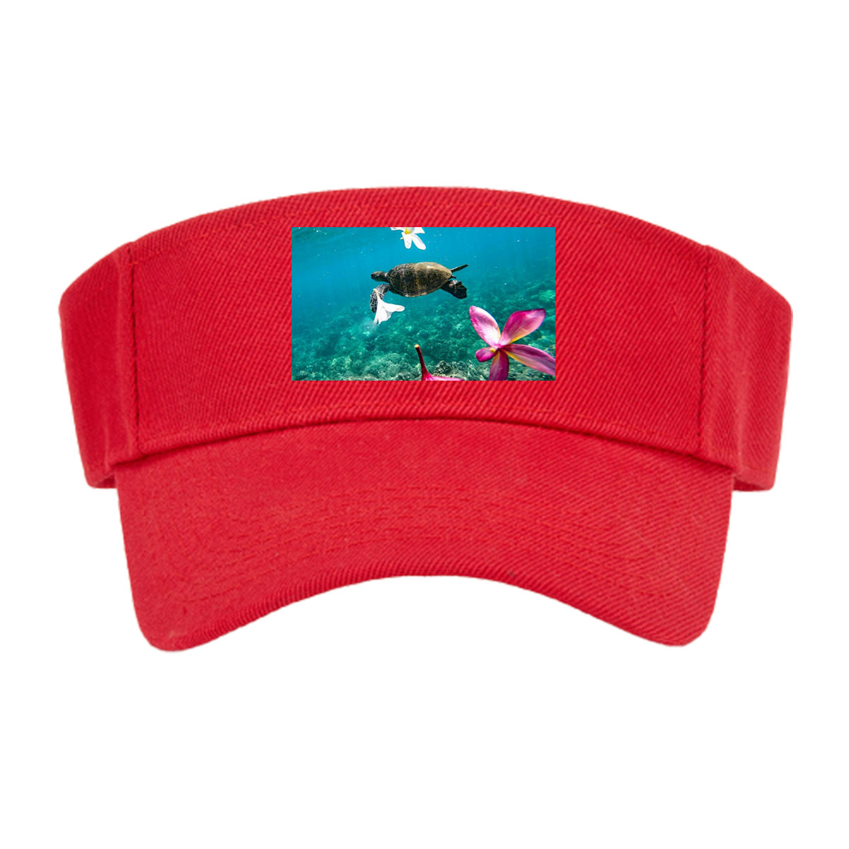 Sea Turtle Swimming Among Floating Flowers Underwater -  Visor cap