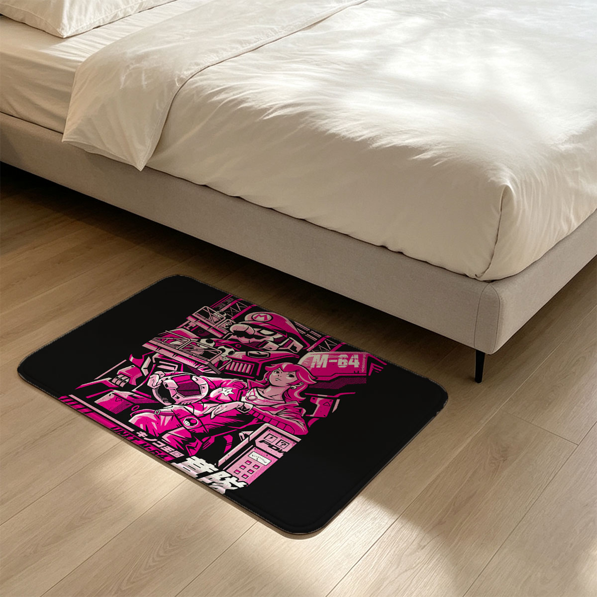 Mario and Princess Peach in Cyberpunk Mecha Gear, Unit M-64 - Flannel floor mat