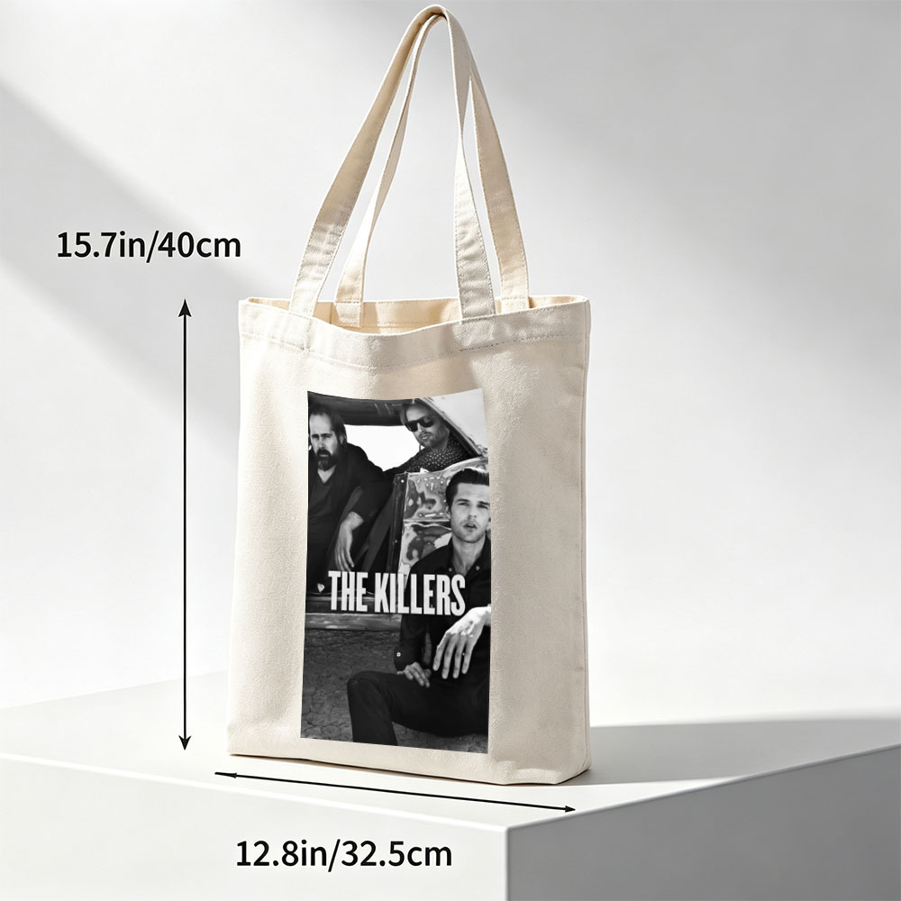 The Killers Band Members in a Vintage Car Black and White Photo - Canvas tote bags