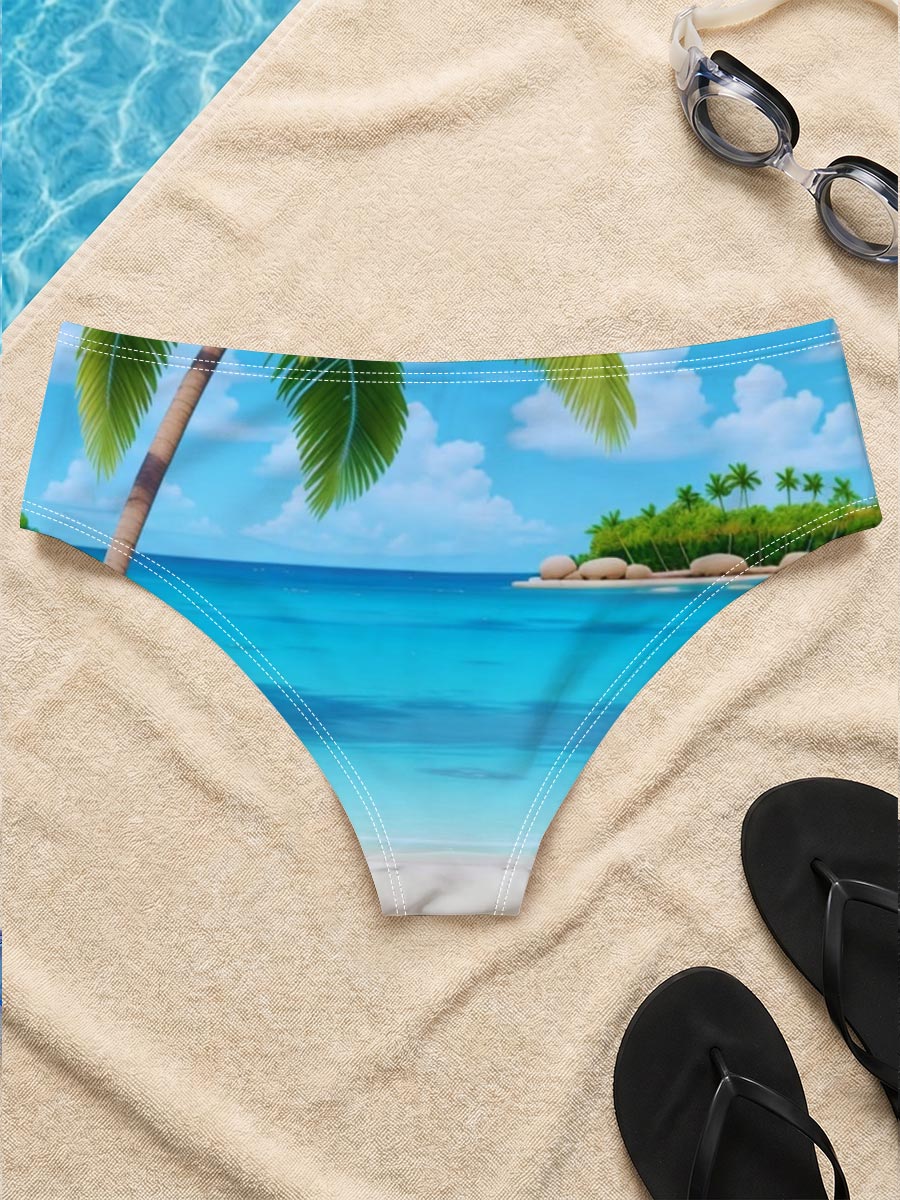 Tropical Beach with Palm Tree and Clear Blue Water -  Men's swim trunks