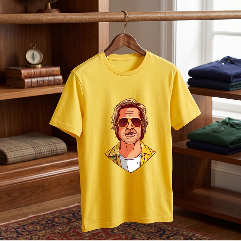 Brad Pitt in Aviator Sunglasses and Yellow Jacket - Tee