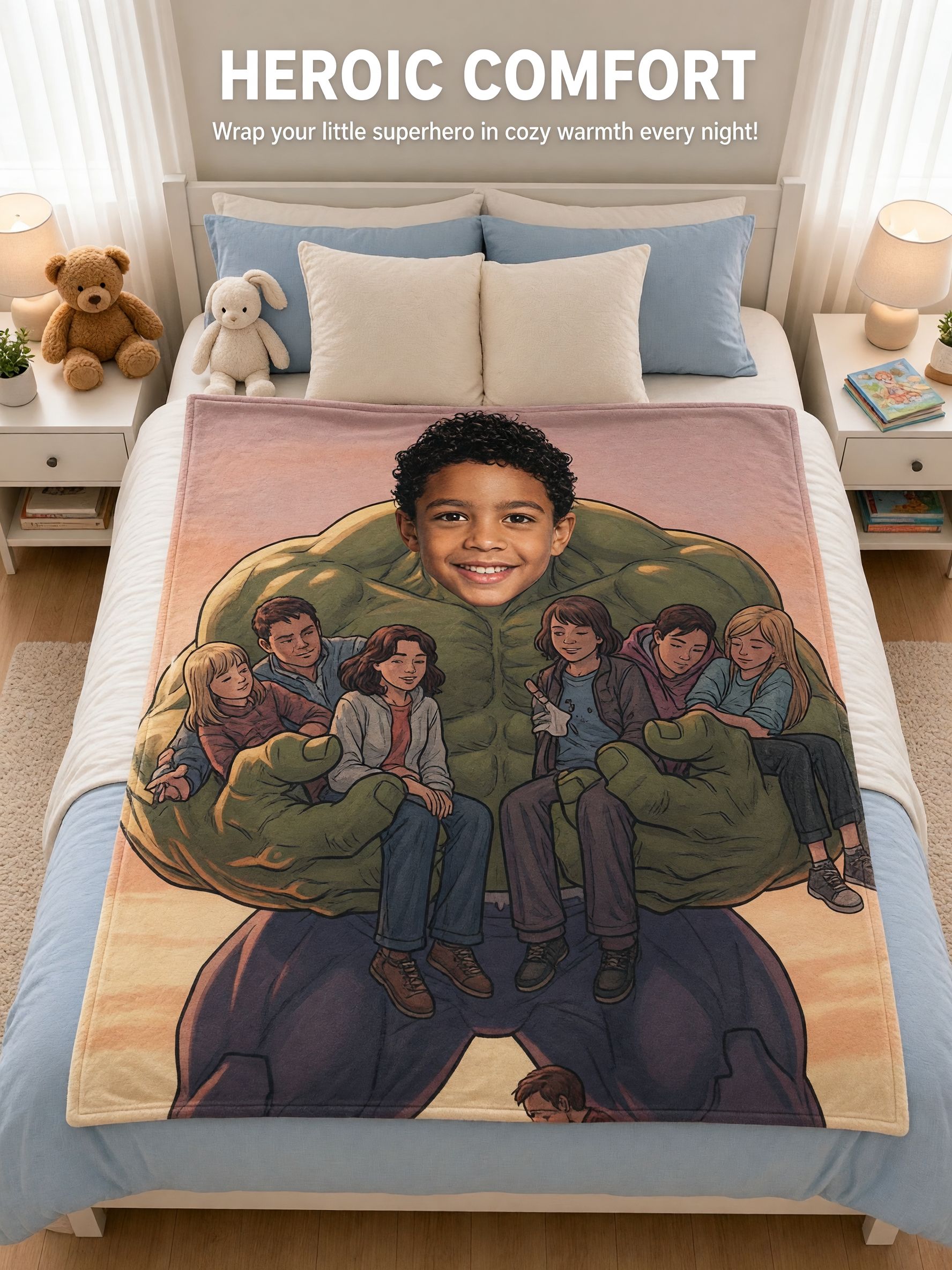 Personalized Custom Face Flannel Fleece Blanket Soft Superhero Portrait Throw Ideal Family Keepsake Gift
