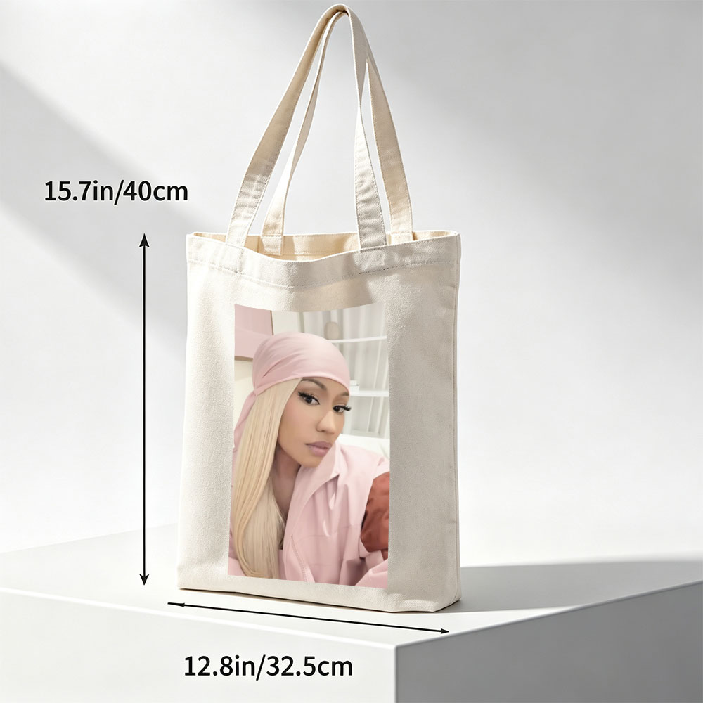 Cardi B in Pink Headwrap and Matching Outfit, Stylish and Elegant Portrait - Canvas tote bags