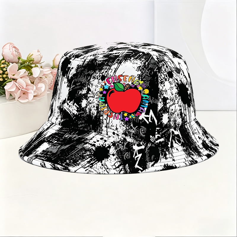 Unisex Classic Graffiti Bucket Hat with Colorful Apple and 