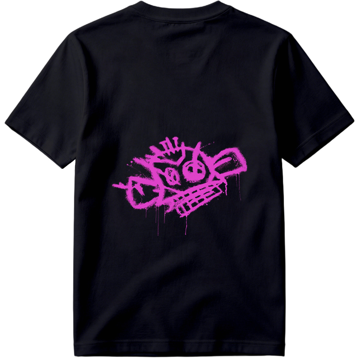 Graffiti-style pink skull with crown and crossbones on black background - Tee