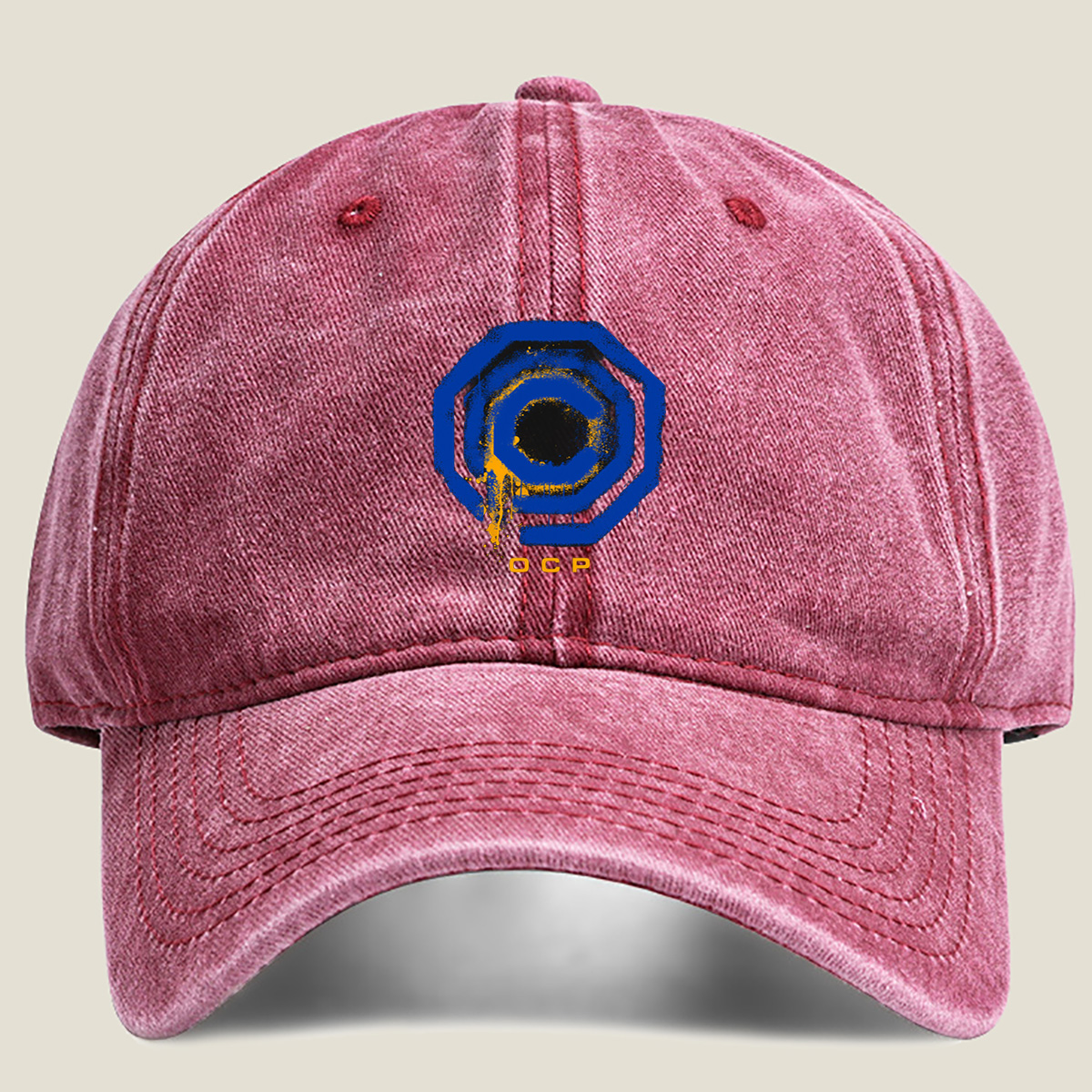 OCP Logo with Blue and Yellow Design - Washed Denim - Baseball Cap